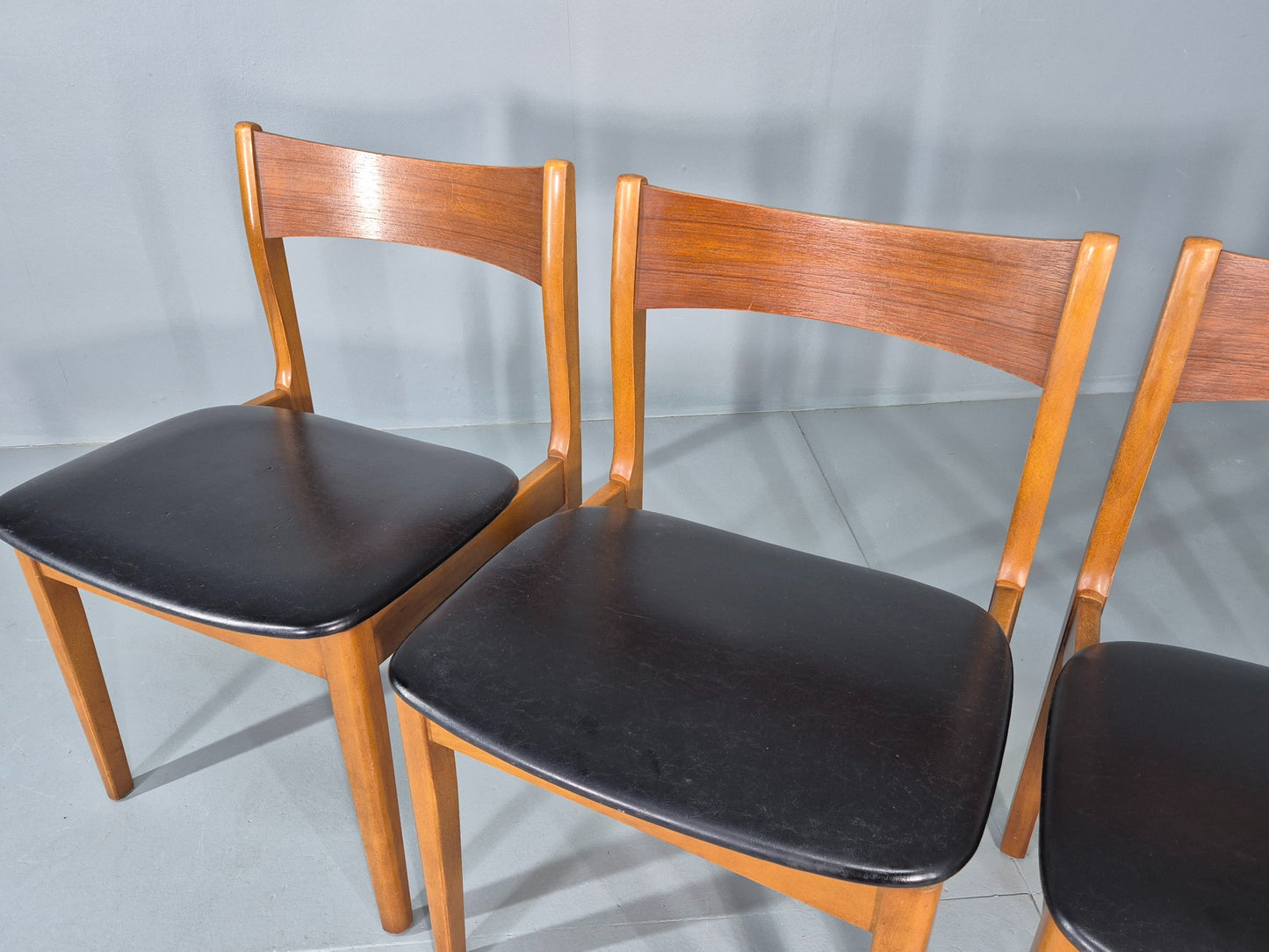 4 Vintage 1960s Dining Chairs Beech Frames Vinyl Seats Retro Mid Century EB12523