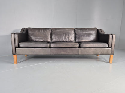 Vintage 3 Seat Sofa Danish 1970s Retro Black Leather Mid Century Modern EB12425