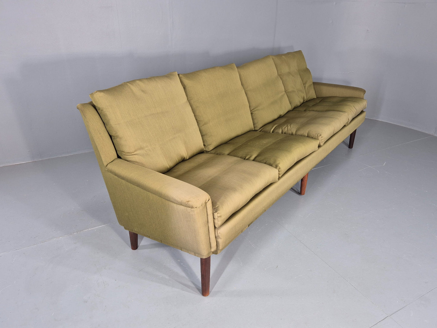 Vintage Mid Century 4 Seat Sofa Green Cotton Upholstery 1960s Retro EB11374