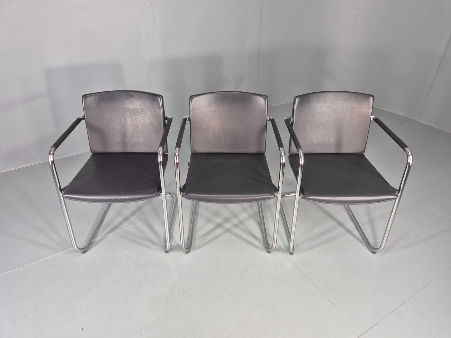 3 Vintage Stacking Chairs Wilkhahn Chrome Cantilever Frames Leather chairs EB12270