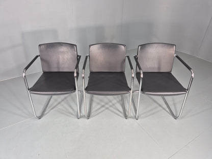 3 Vintage Stacking Chairs Wilkhahn Chrome Cantilever Frames Leather chairs EB12270