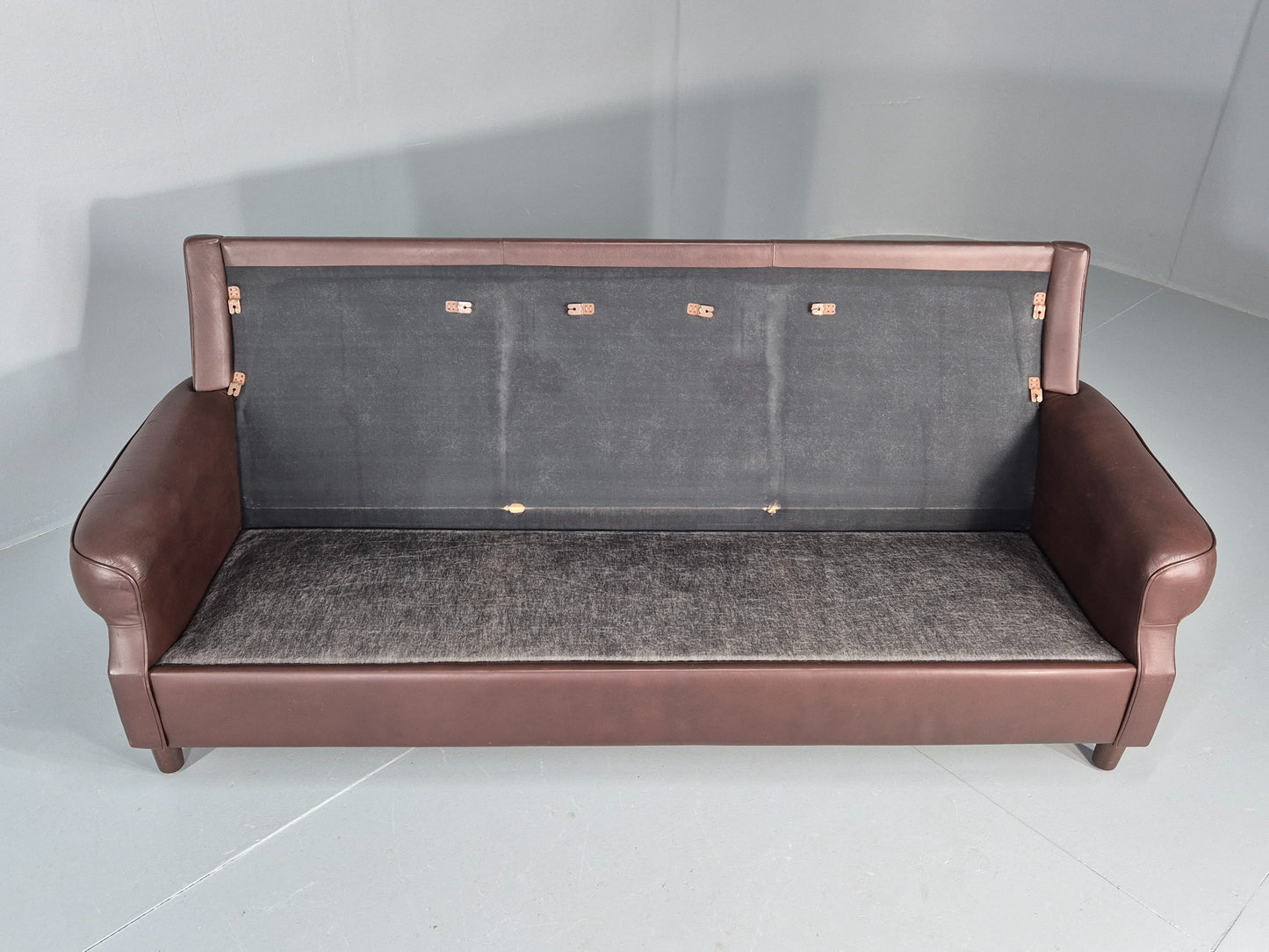 Vintage 3 Seater Leather Sofa Danish 1970s Brown Leather Retro MCM EB12411