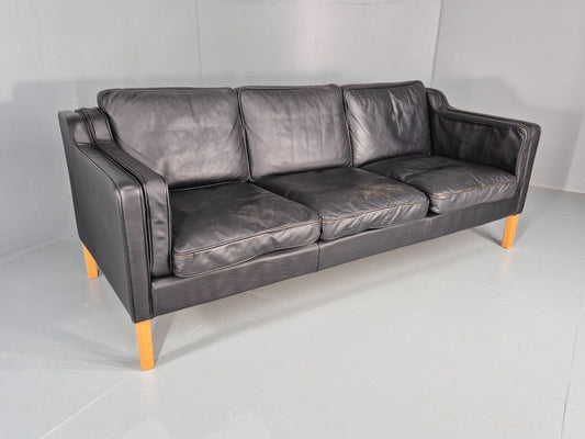 Vintage Danish 3 Seat Sofa Black Leather Mid Century Retro  EB10470 M3SS