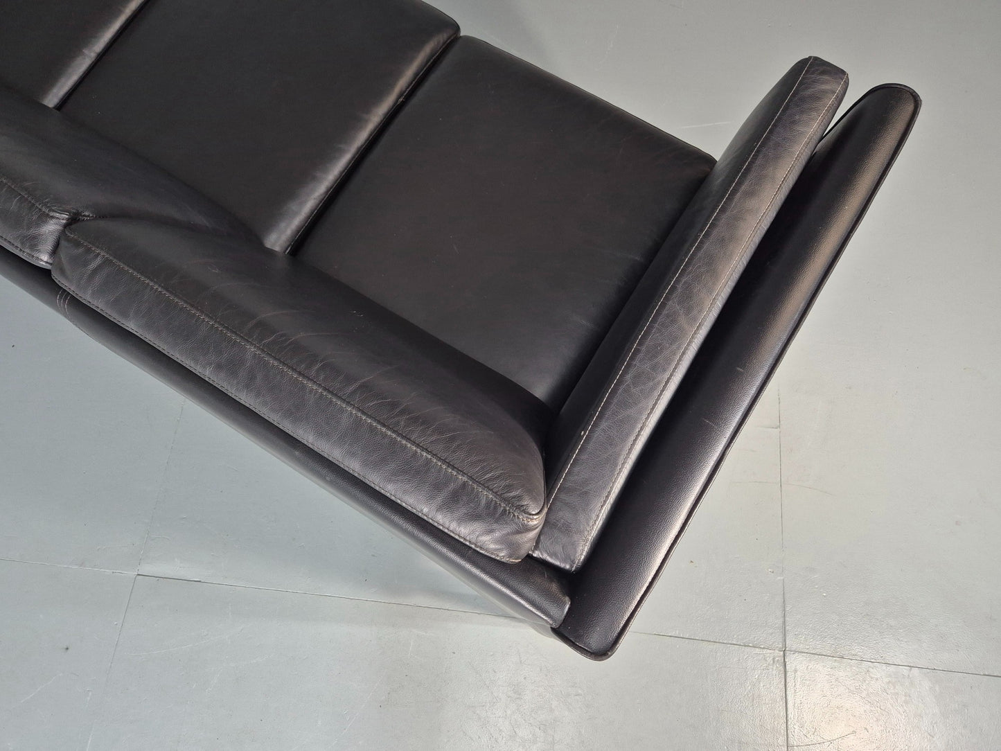 Vintage 3 seater sofa Danish Black Leather and Vinyl 1980s Retro EB11642