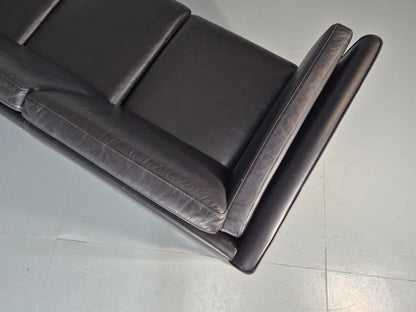 Vintage 3 seater sofa Danish Black Leather and Vinyl 1980s Retro EB11642