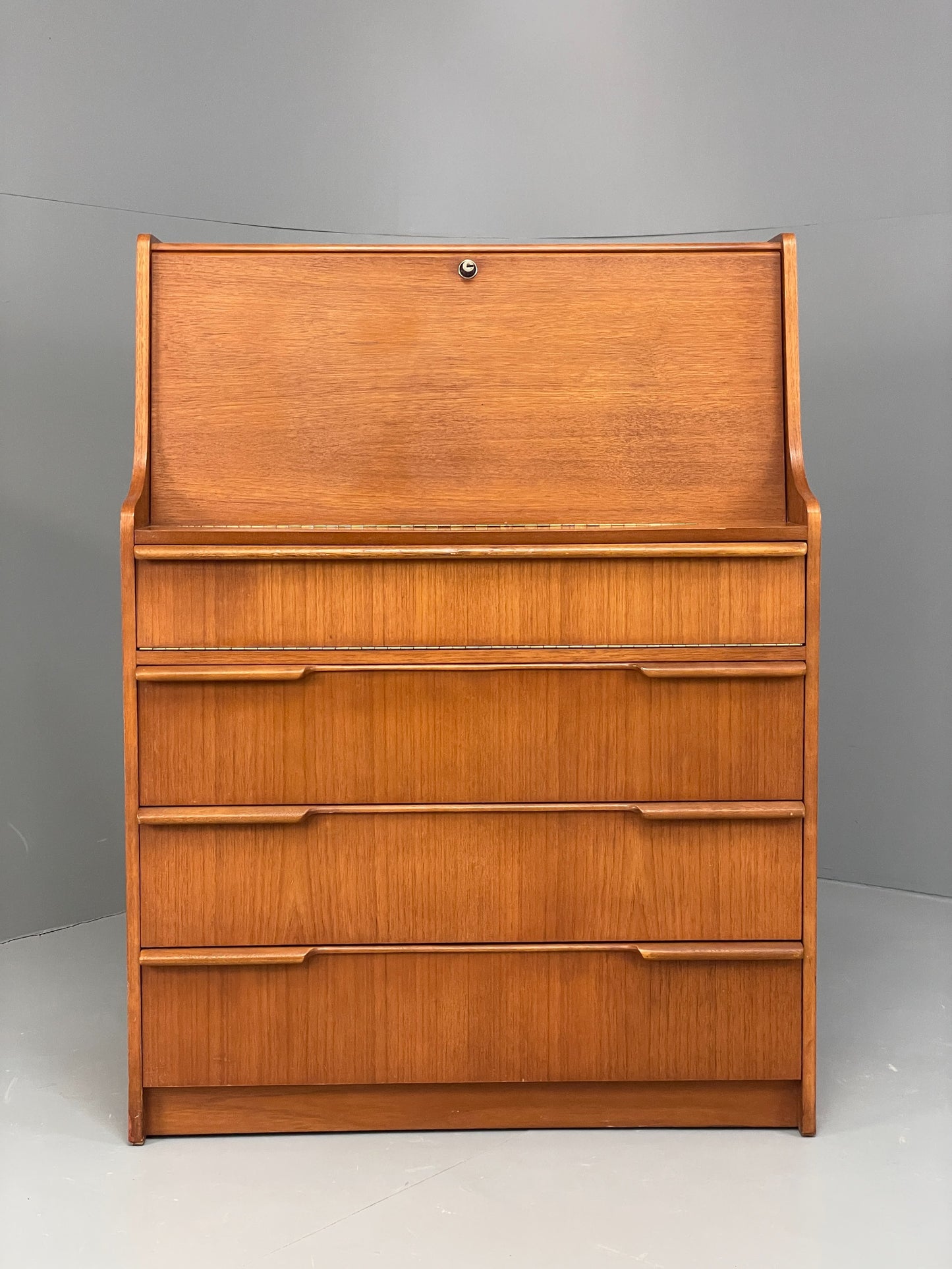 Vintage Teak Writing Desk Bureau 1960s Mid Century Retro Chest Drawers EB12829