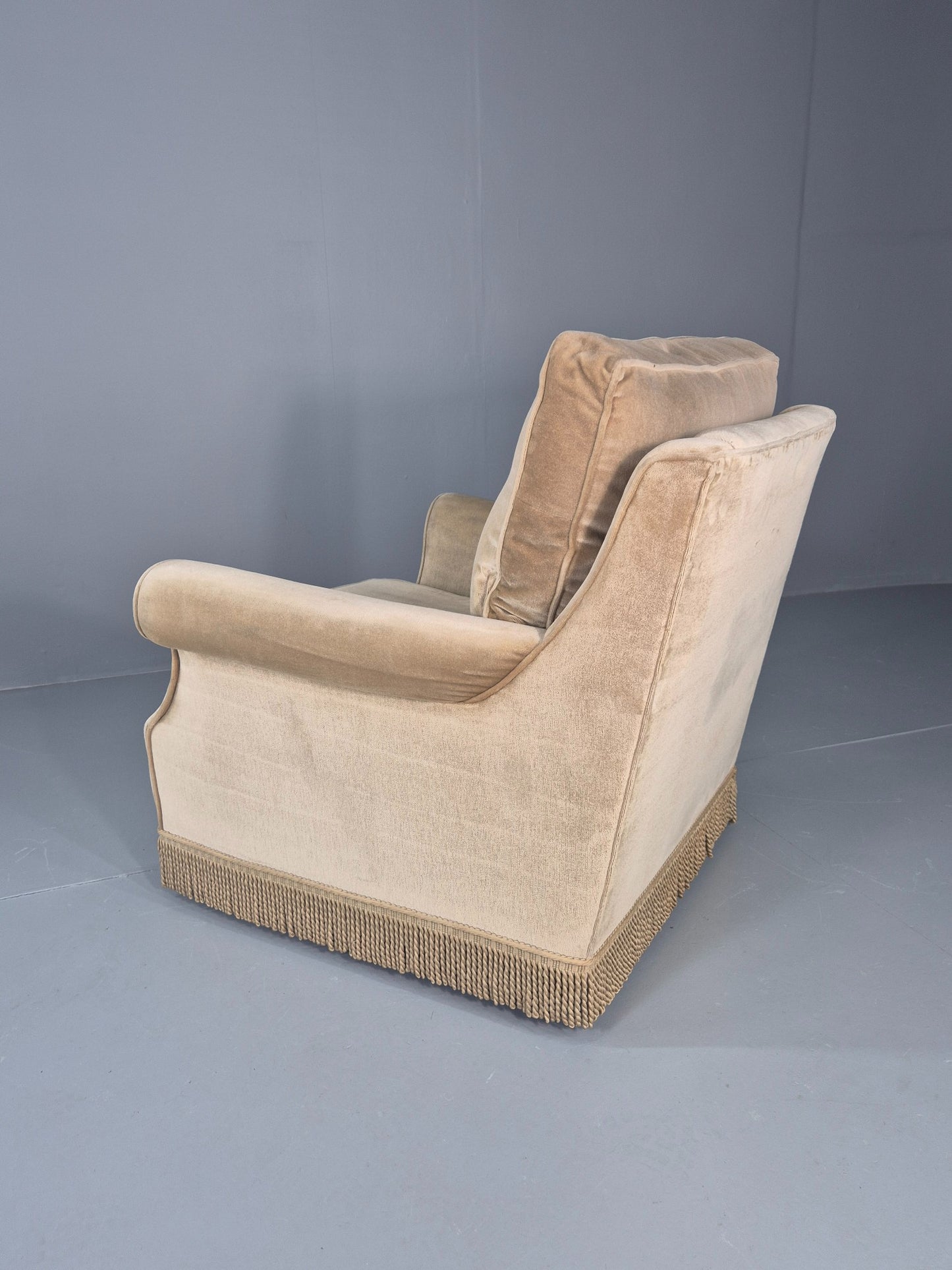 Vintage 1960s Armchair Green Velour Upholstery Mid Century Classical Design EB12471