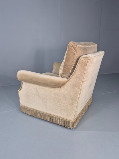 Vintage 1960s Armchair Green Velour Upholstery Mid Century Classical Design EB12471