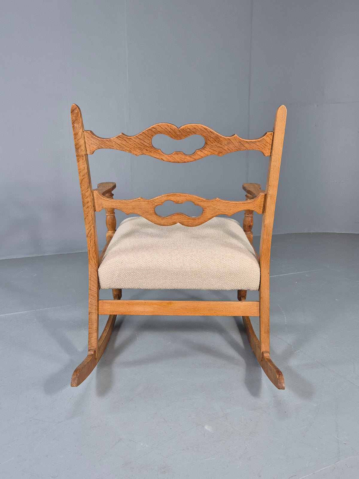 Vintage Danish Rocking Chair by Henning Kjaernulf Oak and Oatmeal 1970s  EB13042