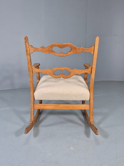 Vintage Danish Rocking Chair by Henning Kjaernulf Oak and Oatmeal 1970s  EB13042