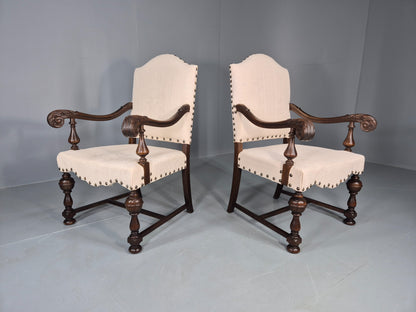 2 Vintage Carolean Style Oak Armchairs 1950s Danish Repro Quality Eb12641