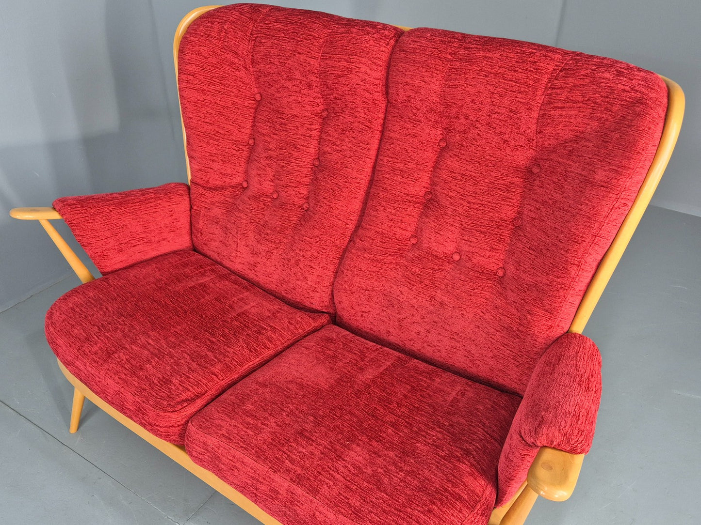 Vintage Ercol Evergreen 2 seater Sofa Red Chenille Upholstery  EB12860