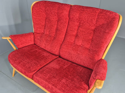 Vintage Ercol Evergreen 2 seater Sofa Red Chenille Upholstery  EB12860