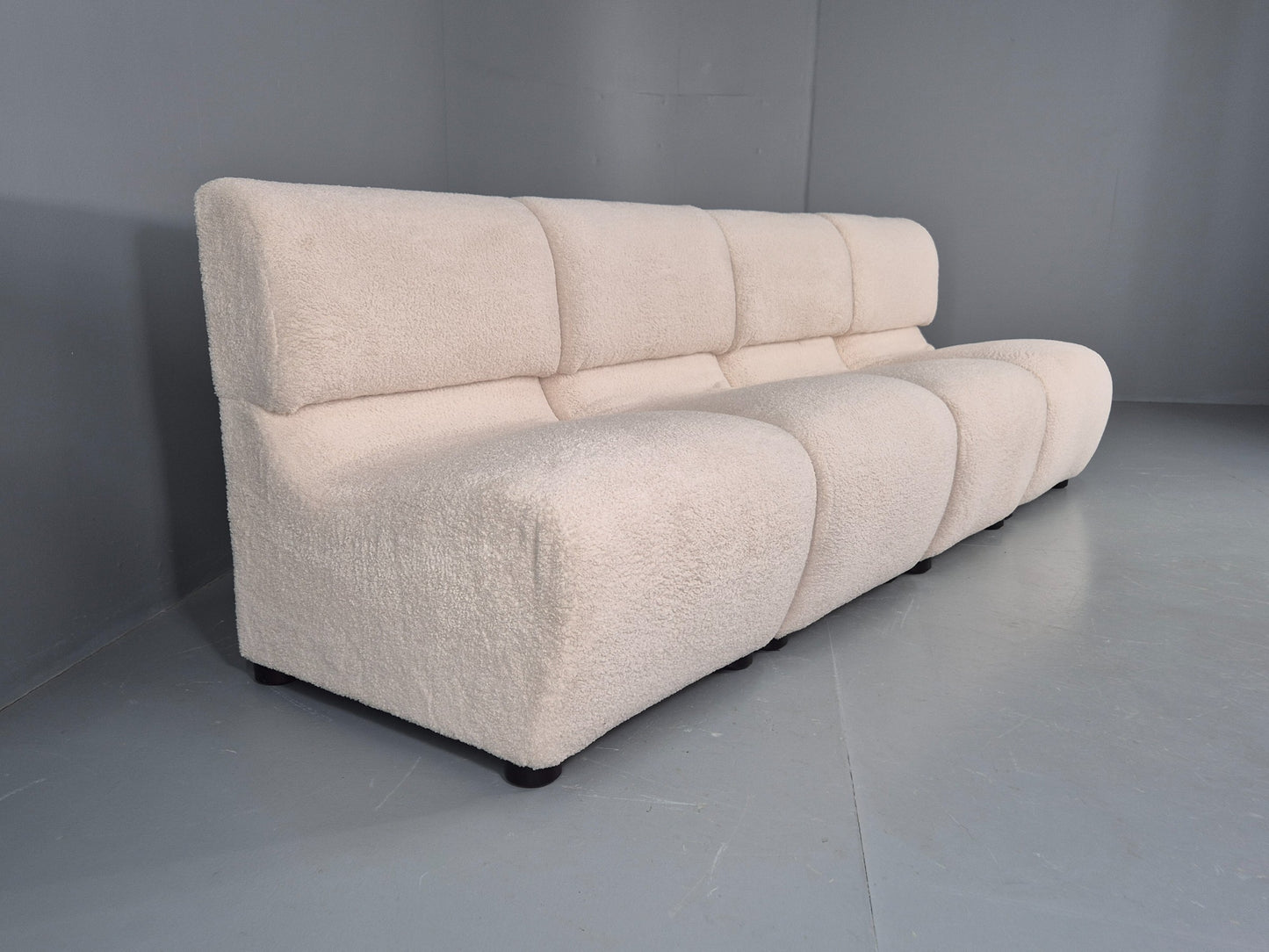 4 Vintage Modular 1970s Seats Reupholstered in white Boucle MCM Retro  EB12560
