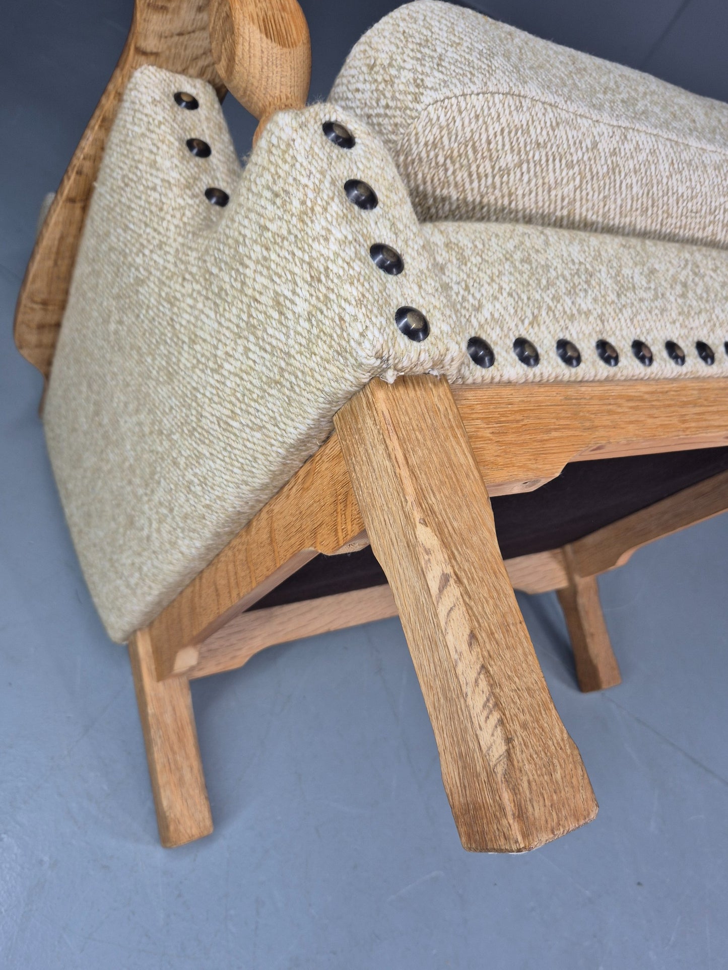 Vintage 1970s Lounge Chair Low Wing Back Kjaernulf Style Oak Retro Cream EB12719