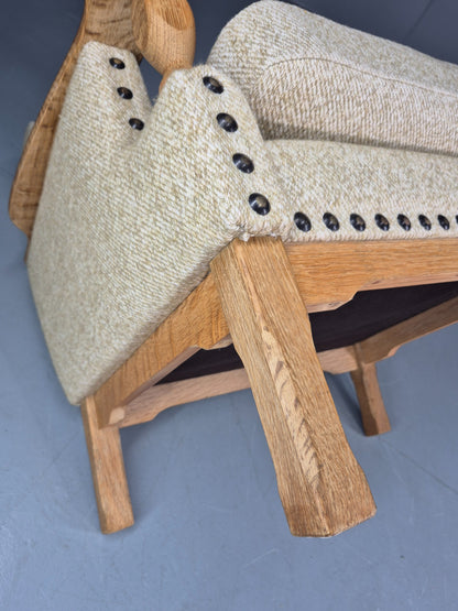 Vintage 1970s Lounge Chair Low Wing Back Kjaernulf Style Oak Retro Cream EB12719