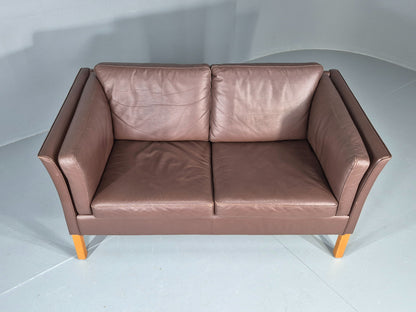 Vintage Danish 2 Seater Sofa Vemb Brown Leather 1970s Retro MCM  EB12408