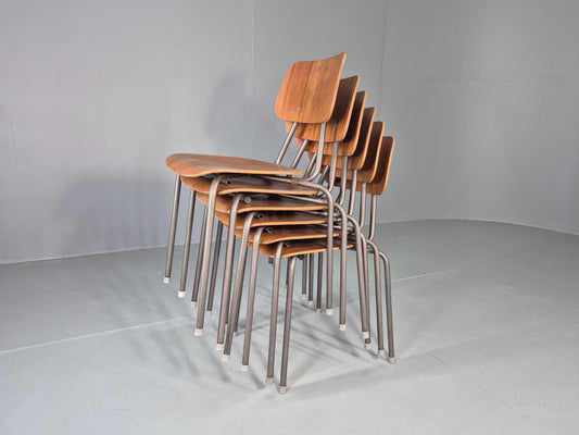 6 Vintage Danish Industrial Chairs Mid Century Teak and Steel Retro EB12656