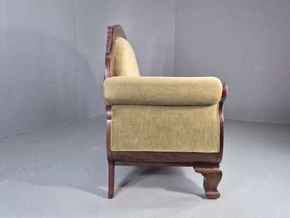 Antique 2 seater Sofa curved back rail Mahogany Exposed Frame 1900s EB12757