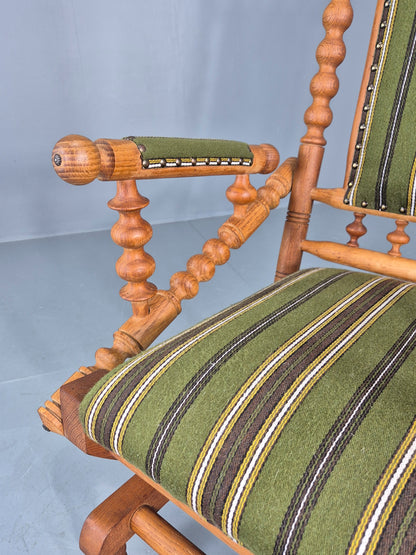 Vintage Henning Kjaernulf Oak Rocker 1970s Retro Original Cloth Green EB12112