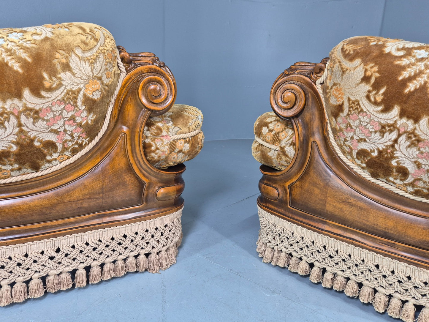 2 Vintage 1970s Danish Lounge Chairs Kitsch Over The Top Retro Gold  EB12723