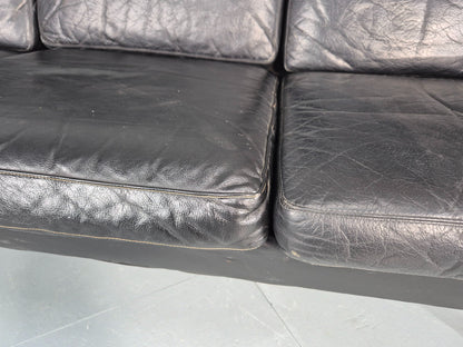 Mid Century 3 Seater Sofa Danish 1960s Black Leather Retro Modern Design EB11355