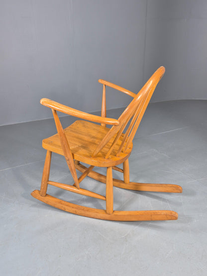 Vintage Ercol Rocker Blonde Wood Blue Badge 1960s Retro EB12308