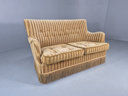 Vintage Danish 2 Seater Sofa Green Corduroy Tassels 1960s Mid Century  EB12750