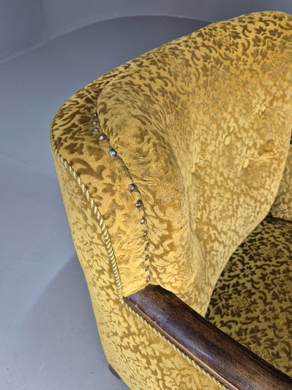 Antique Danish floral Mustard Colour Armchair 1920s Wood Frame EB08975