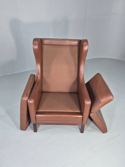 Vintage Lounge Chair Mid Century Danish Brown Leather Wingback Mogensen EB12377