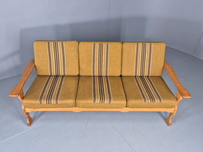 Vintage Danish 3 seater Sofa Oak Kjaenulf Green Cushions 1970s Retro EB12776