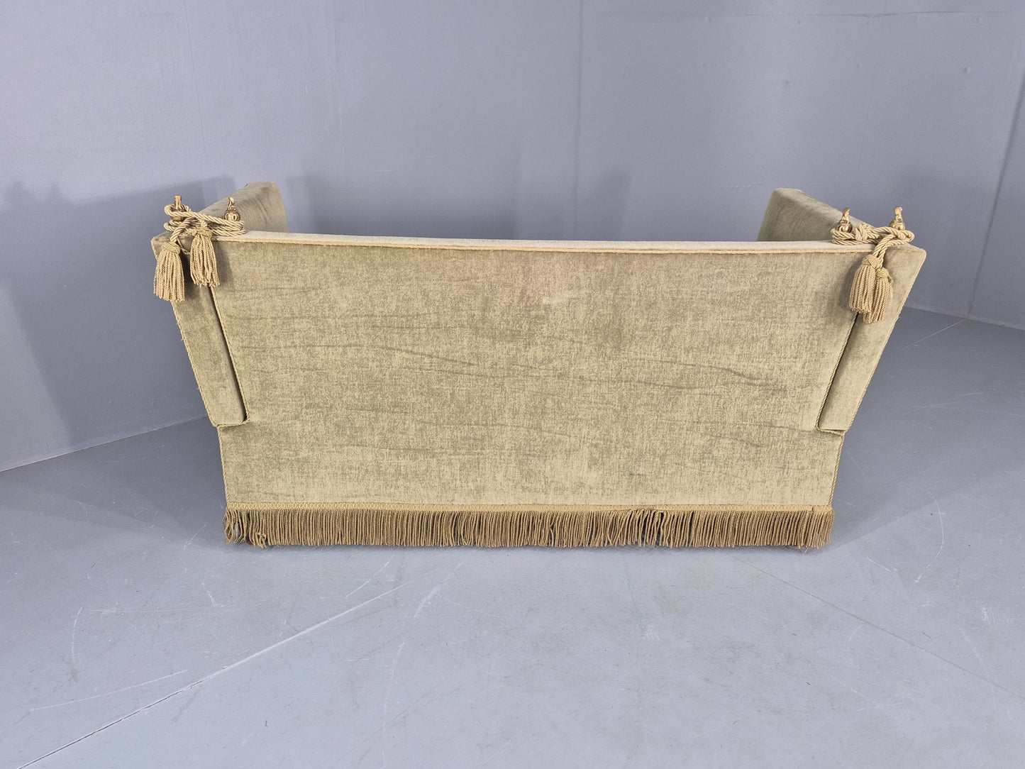 Vintage Danish Knole Sofa 2 Seater Green Velour Floral Cream Cushions EB12770