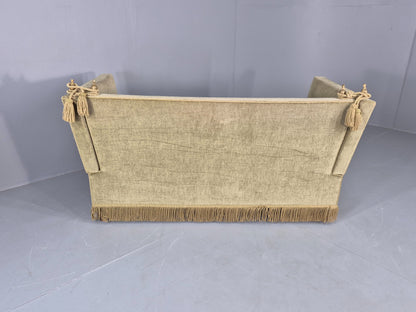 Vintage Danish Knole Sofa 2 Seater Green Velour Floral Cream Cushions EB12770