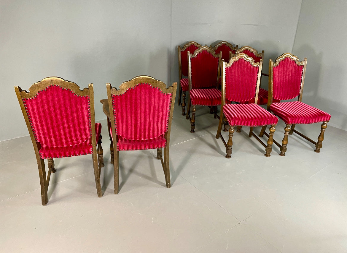 8 Baroque Style Dining Chairs 1950s Danish Oak Original Covers EB06750