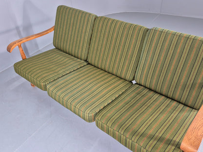 Vintage Danish 3 seater Sofa Oak Kjaenulf Green Cushions 1970s Retro  EB12775