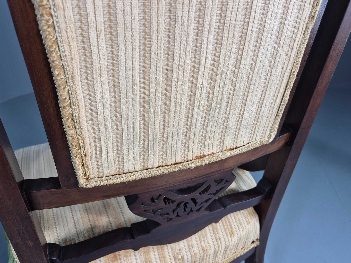 2 Antique Mahogany Saloon Chairs Green and Cream Upholstery Edwardian EB12792