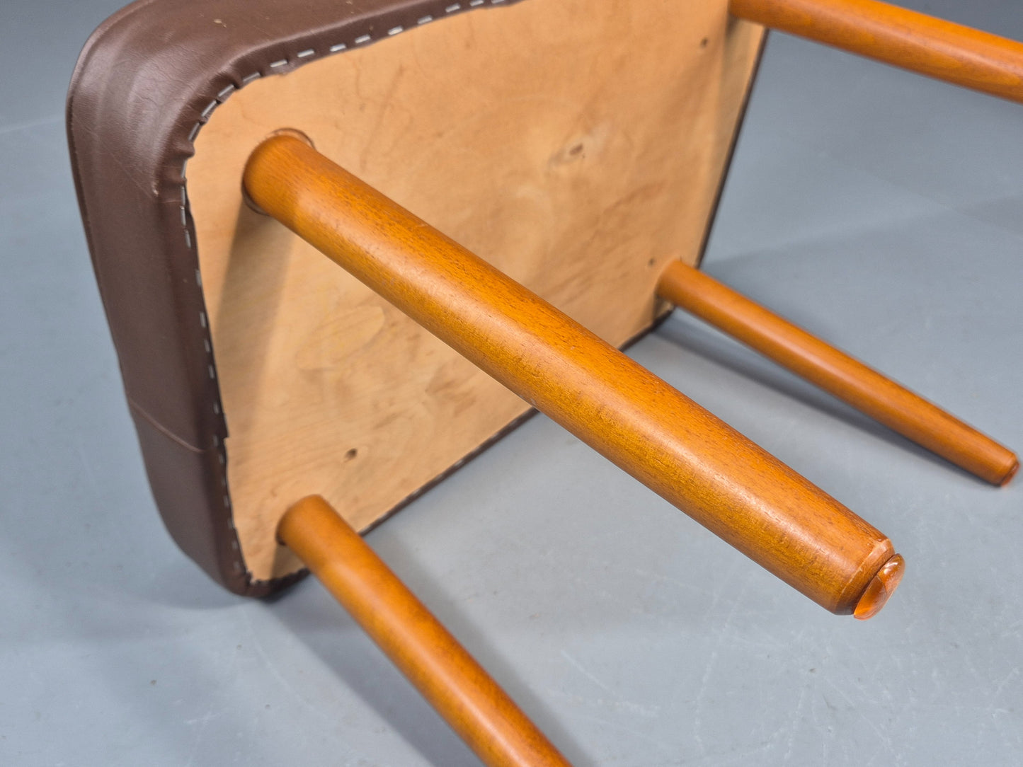 Vintage Danish Mid Century Footstool Brown Vinyl 1960s Retro  EB12032