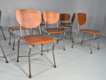 9 Vintage Danish Stacking Industrial Chairs Teak and Steel 1960s Retro EB12403
