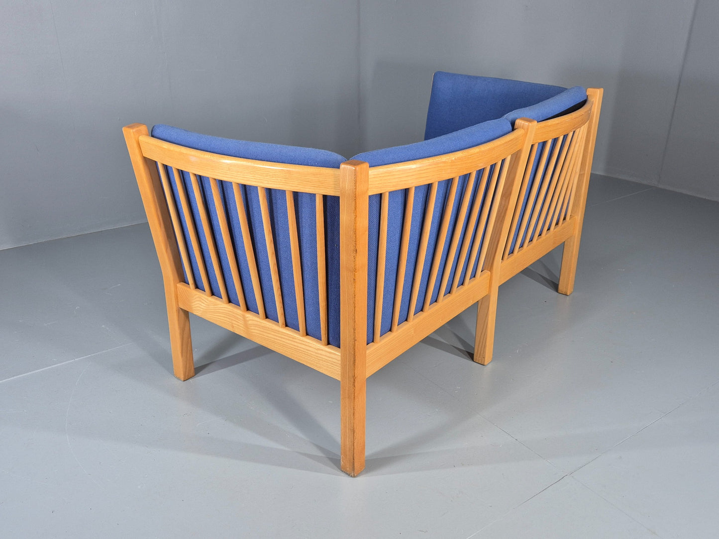Vintage Swedish 2 Seater Sofa Brdr Andersen Beech Frame Blue 1980s Retro EB12369