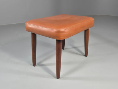 Vintage Danish Mid Century Footstool Teak Legs Brown Vinyl  1960s Retro EB12023