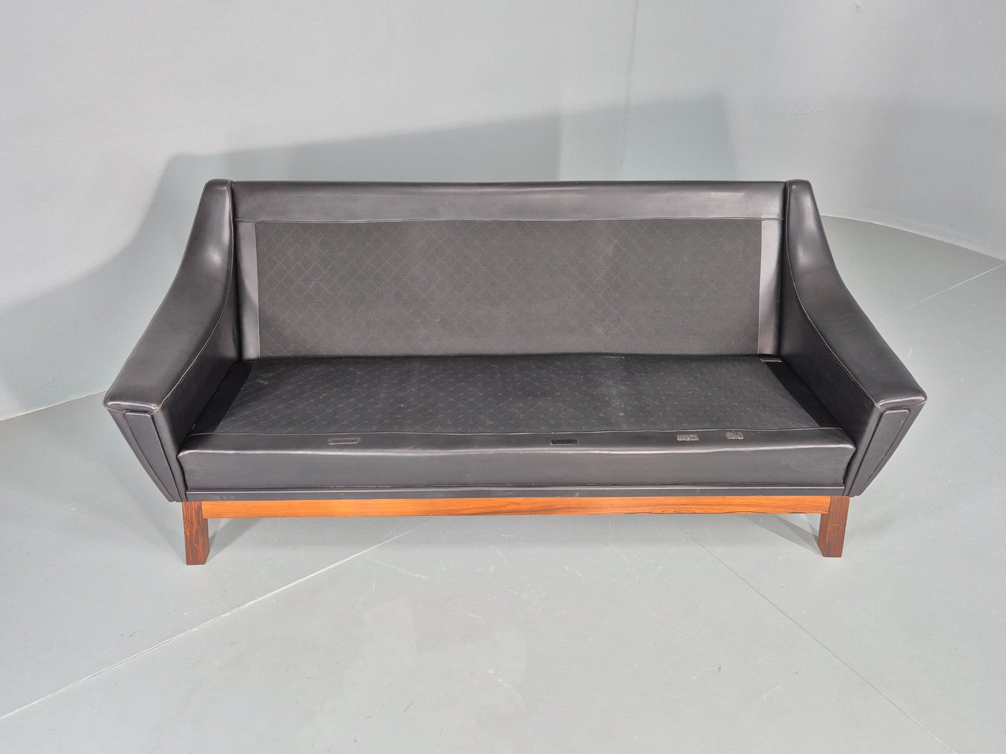 Vintage Mid Century 3 Seater Sofa Black Leather Danish 1960s Retro EB10403