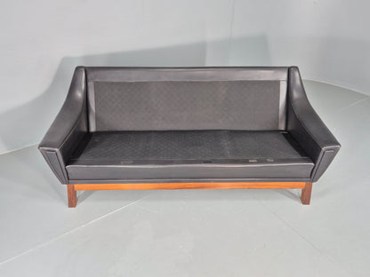 Vintage Mid Century 3 Seater Sofa Black Leather Danish 1960s Retro EB10403