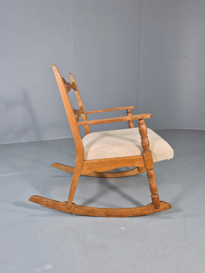Vintage Danish Rocking Chair by Henning Kjaernulf Oak and Oatmeal 1970s  EB13042