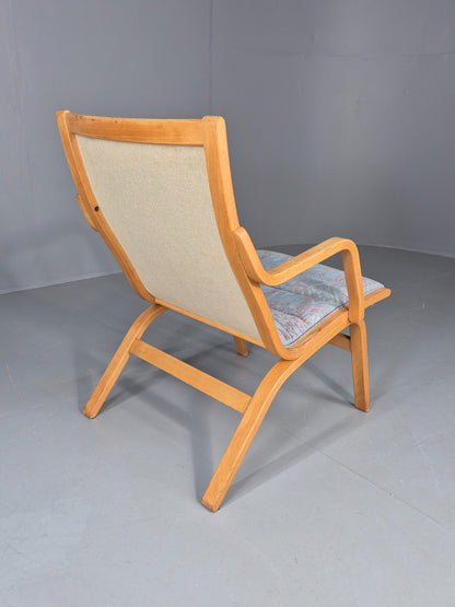 Vintage Mid Century Danish Bentwood Chair Blue Abstract 1980s Retro EB12107
