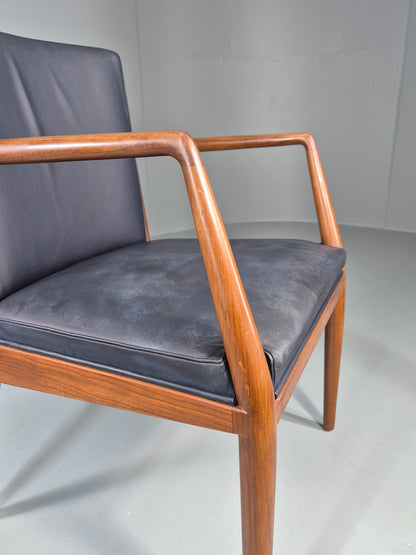 Vintage Mid Century Teak Armchair Blue Leather 1960s Retro EB11899