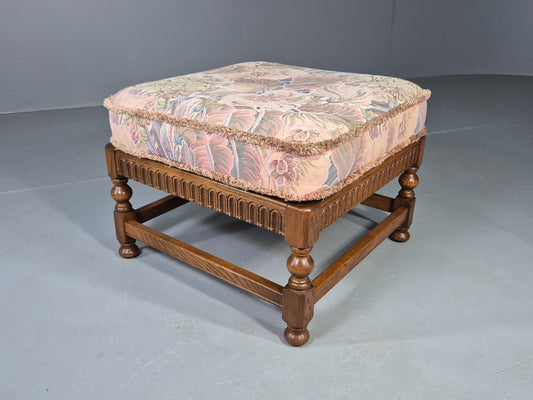 Vintage Ercol Cloisters Range Footstool Floral Cotton Upholstery EB12918