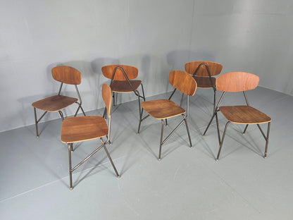 6 Vintage Danish Stacking Chair Industrial Steel and Teak Ply Retro MCM  EB12475