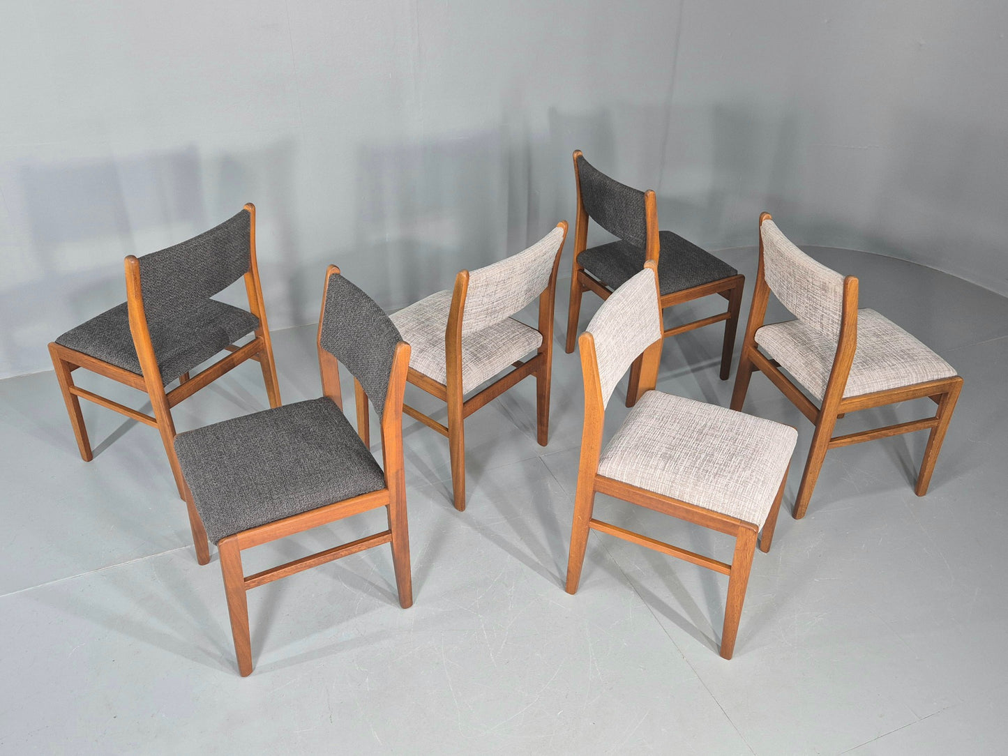 6 Vintage Mid Century Dining Chairs Teak Frame Two Tone Coverings 1970s  EB12035