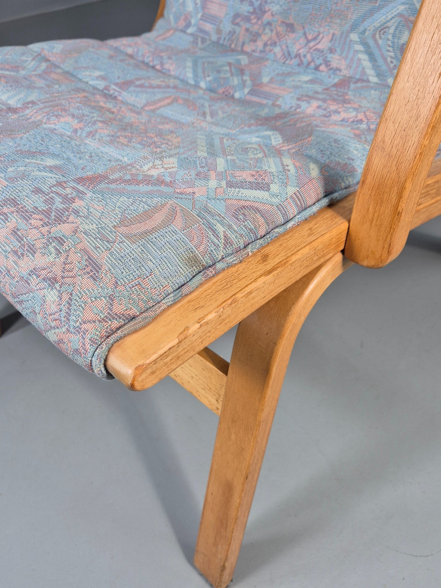 Vintage Mid Century Danish Bentwood Chair Blue Abstract 1980s Retro EB12107