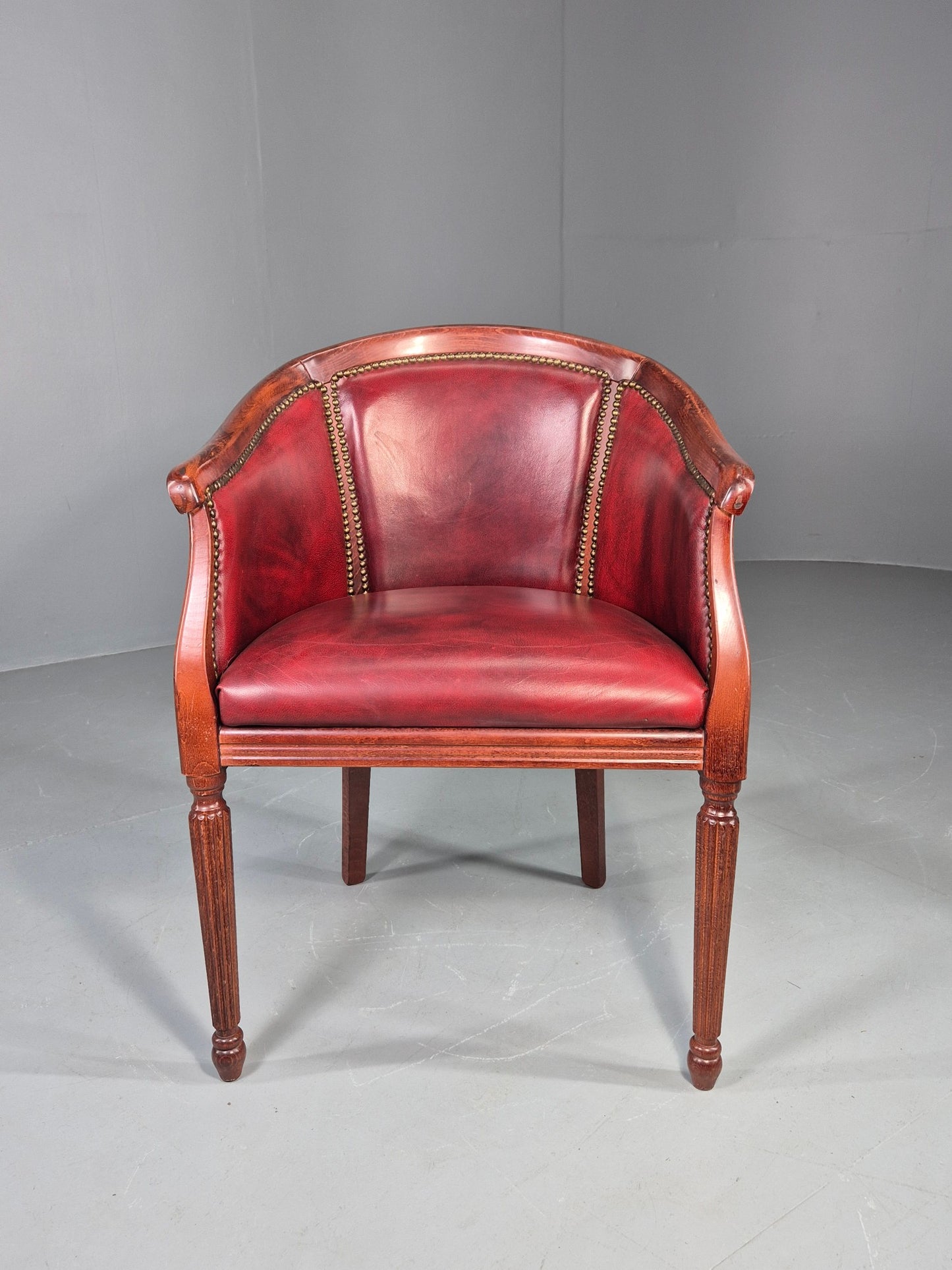 Vintage Tub Chair Antique Style Danish Made Red Vinyl Upholstery EB12696